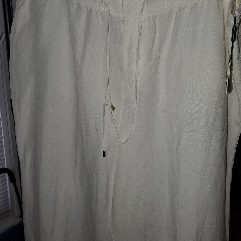 Calvin Klein White Plus Size Linen Wideleg Drawstring pants